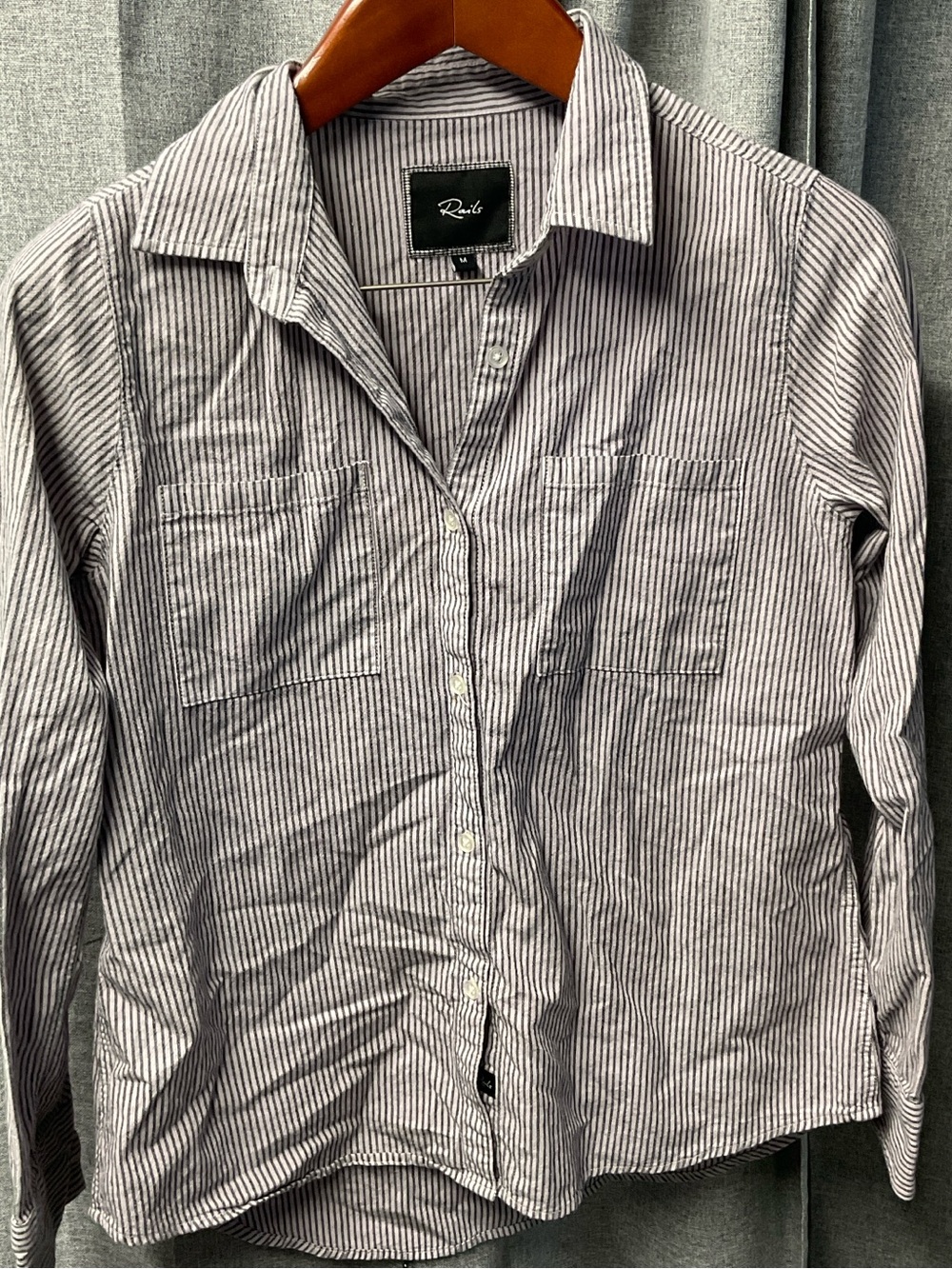 Rails Black and White Pinstripe Button-Down Shirt medium